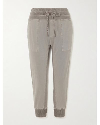 James Perse Jersey-trimmed Cotton-twill Track Trousers - Grey