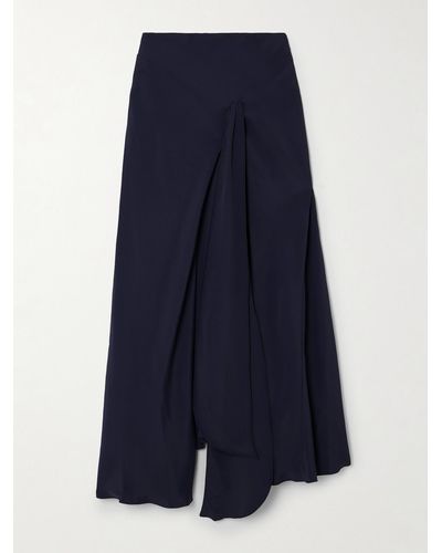 Victoria Beckham Asymmetric Gathered Crepe Midi Skirt - Blue