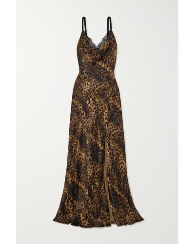 L'Agence Venice Lace-trimmed Leopard-print Silk-satin Maxi Dress - Natural