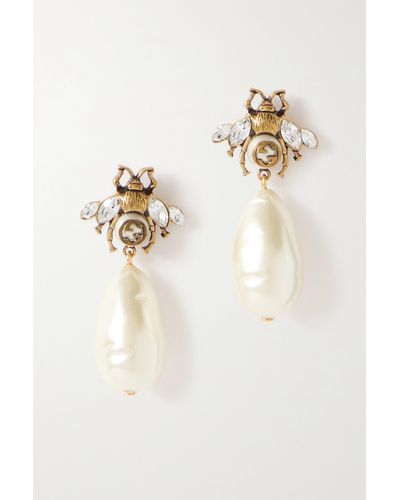 Gucci Gold-tone, Faux Pearl And Crystal Earrings - Natural