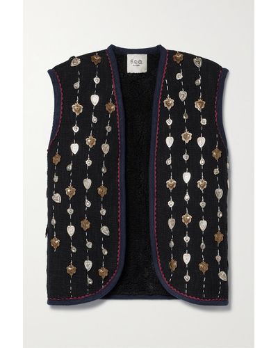 Sea Betina Embellished Tweed Vest - Black