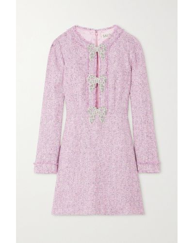 Saloni Camille Embellished Sequined Bouclé-tweed Mini Dress - Pink
