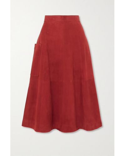 Loulou Studio Thea Suede Midi Skirt - Red