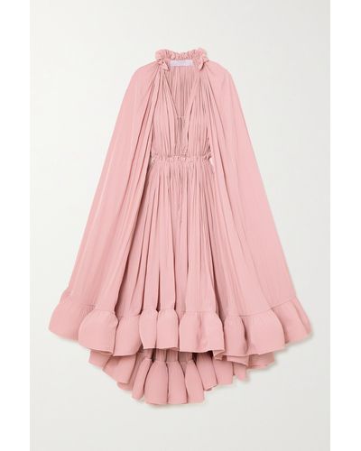 Lanvin Cape-effect Tie-detailed Ruffled Crepe Dress - Pink