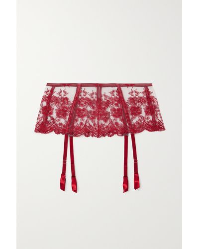 I.D Sarrieri + Net Sustain Tuscan Holiday Satin-trimmed Embroidered Tulle Suspender Belt