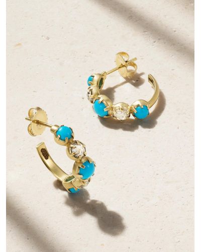 Sylva & Cie 18-karat Gold, Turquoise And Diamond Hoop Earrings - Natural