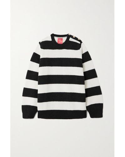 Barrie + Sofia Coppola Embellished Striped Cashmere, Wool And Silk-blend Jumper - Black
