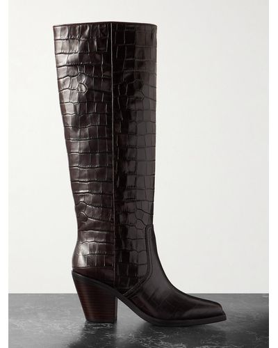 Loeffler Randall Lynn Croc-effect Leather Knee Boots - Black