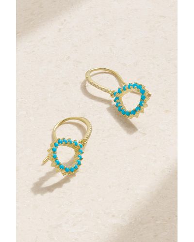 Jennifer Meyer Mini Open Teardrop 18-karat Gold, Turquoise And Diamond Earrings - Blue