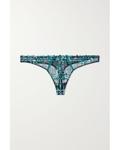Fleur du Mal + Net Sustain Gabrielle Embellished Embroidered Recycled-tulle Thong - Blue