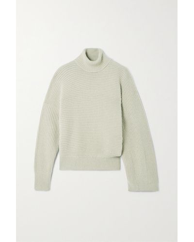 Stella McCartney + Net Sustain Cape-effect Ribbed Recycled Cashmere And Wool-blend Turtleneck Jumper - White
