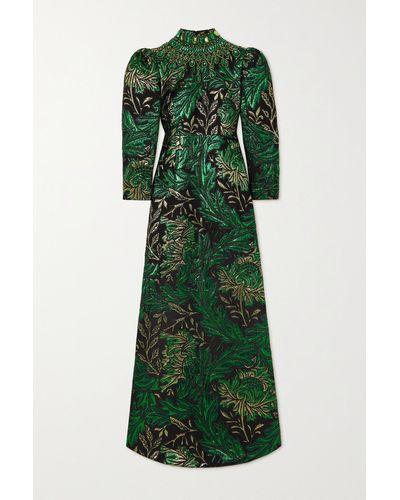 Andrew Gn Crystal-embellished Metallic Brocade Gown - Green