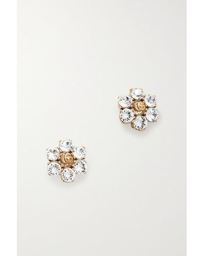 Gucci Gg Marmont Gold-tone Crystal Clip Earrings - Metallic