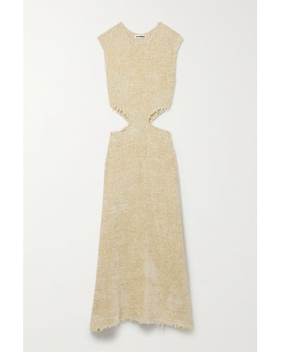 Jil Sander Cutout Frayed Silk And Cotton-blend Chenille Maxi Dress - Natural