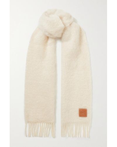 Loewe Leather-trimmed Fringed Mohair-blend Scarf - Natural