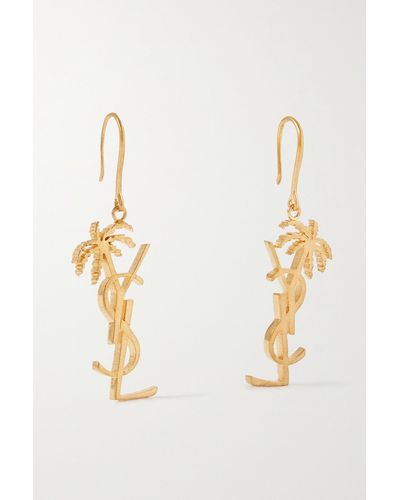 Saint Laurent Cassandre Palm Gold-tone Earrings - Natural