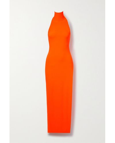 Norma Kamali Halter Turtleneck Gown - Orange