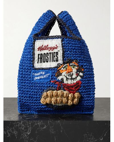 Anya Hindmarch Sac À Main En Raphia À Broderies Frosties Mini - Bleu