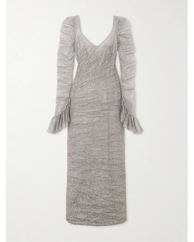 Sandra Mansour Mabon Ruffled Glittered Tulle Gown - Grey
