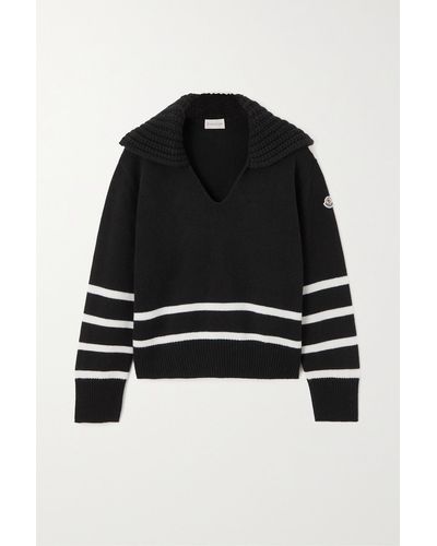 Moncler Pullover Aus Einer Woll-kaschmirmischung Mit Streifen Und Applikation - Schwarz