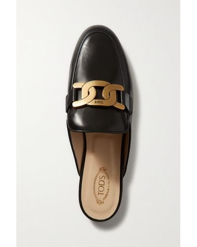 Tod's Embellished Leather Slippers - Black