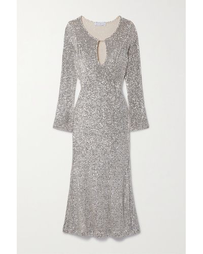 In the mood for love Sublime Cutout Sequined Tulle Midi Dress - Gray