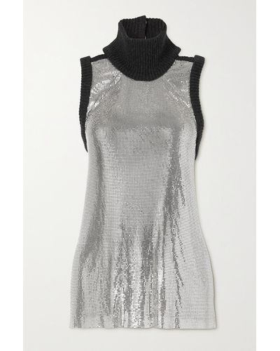 Christopher Kane Backless Chainmail And Ribbed-knit Top - Gray