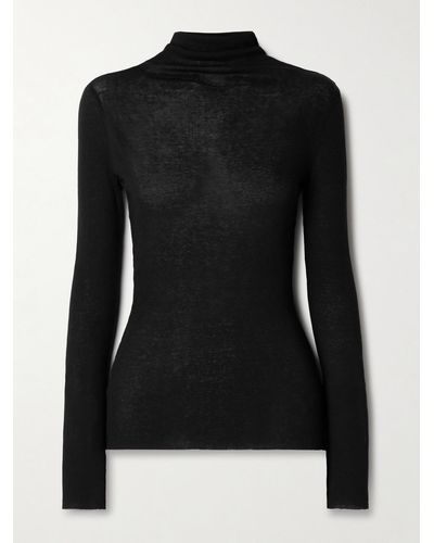 James Perse Ribbed Cotton And Cashmere-blend Turtleneck Top - Black