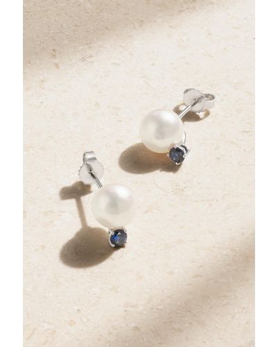 Mikimoto 18-karat White Gold, Pearl And Sapphire Earrings - Natural