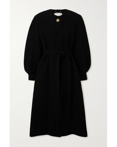 Chloé Embellished Belted Wool-blend Coat - Black