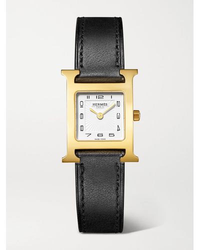 Hermès Heure H 25mm Small Gold-plated Stainless Steel Leather Watch - Metallic