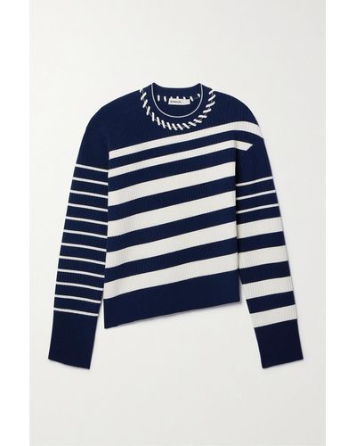 Jonathan Simkhai Dale Whipstitched Ribbed Striped Merino Wool Sweater - Blue