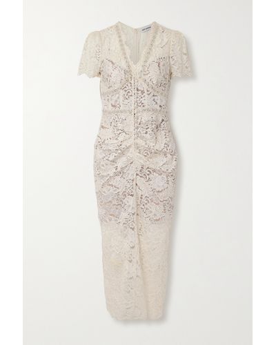 Self-Portrait Crystal And Faux Pearl-embellished Guipure Lace Midi Dress - White