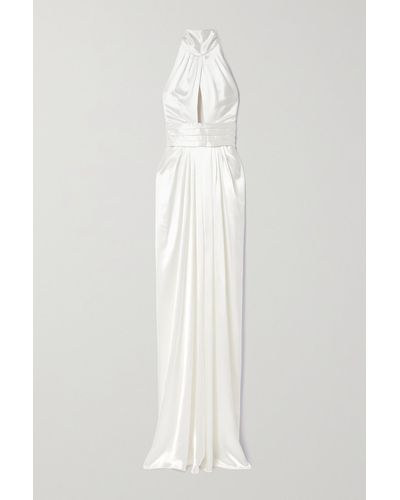 Naeem Khan Magnolia Pleated Silk-charmeuse Halterneck Gown - White