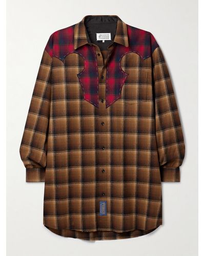 Maison Margiela Checked Wool-flannel Mini Shirt Dress - Brown