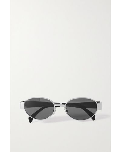 Celine Oval-frame Silver-tone And Acetate Sunglasses - Metallic