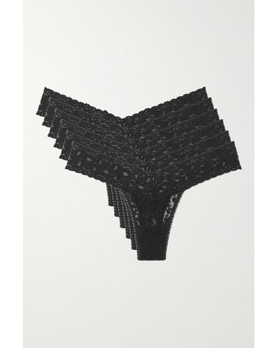 Hanky Panky + Net Sustain Set Of Six Stretch-lace Low-rise Thongs - Black