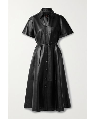 Altuzarra Kiera Belted Paneled Leather Midi Shirt Dress - Black