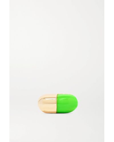 Alison Lou Tiny Pill 14-karat Gold And Enamel Earring - Green