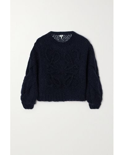 Loewe Anagram Open-knit Mohair-blend Jumper - Blue