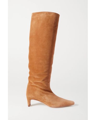 STAUD Wally Suede Knee Boots - White