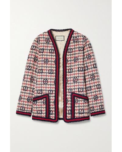 Gucci Checked Wool-blend Tweed Jacket - Red