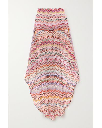 Missoni Mare Asymmetric Metallic Crochet-knit Skirt - Pink