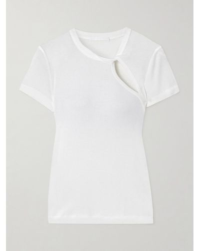 Helmut Lang T-shirt En Jersey De Coton Côtelé À Découpe - Blanc