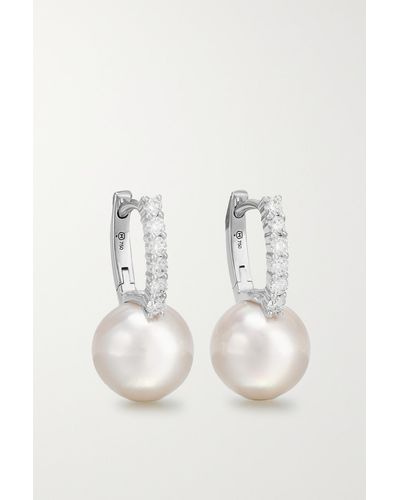 Mikimoto 18-karat White Gold, Pearl And Diamond Hoop Earrings