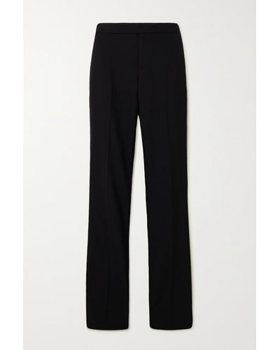 Ralph Lauren Collection Alaina Twill-trimmed Grain De Poudre Wool Straight-leg Pants - Black