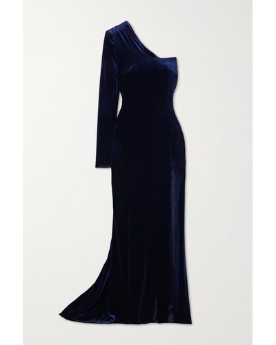 Galvan London Rosie One-sleeve Stretch-velvet Gown - Blue