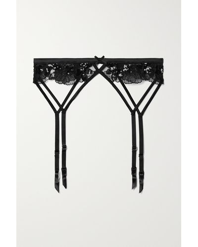 Fleur du Mal + Net Sustain Embellished Embroidered Recycled-tulle Suspender Belt - Black