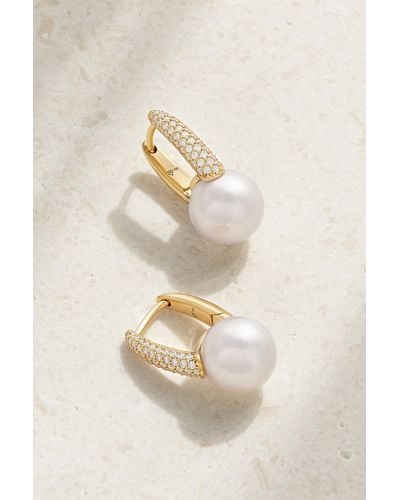 Mikimoto 18-karat Gold, Pearl And Diamond Hoop Earrings - Natural