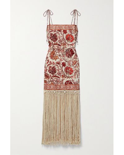 Zimmermann Vitali Belted Fringed Embellished Printed Cotton Mini Dress - Multicolour